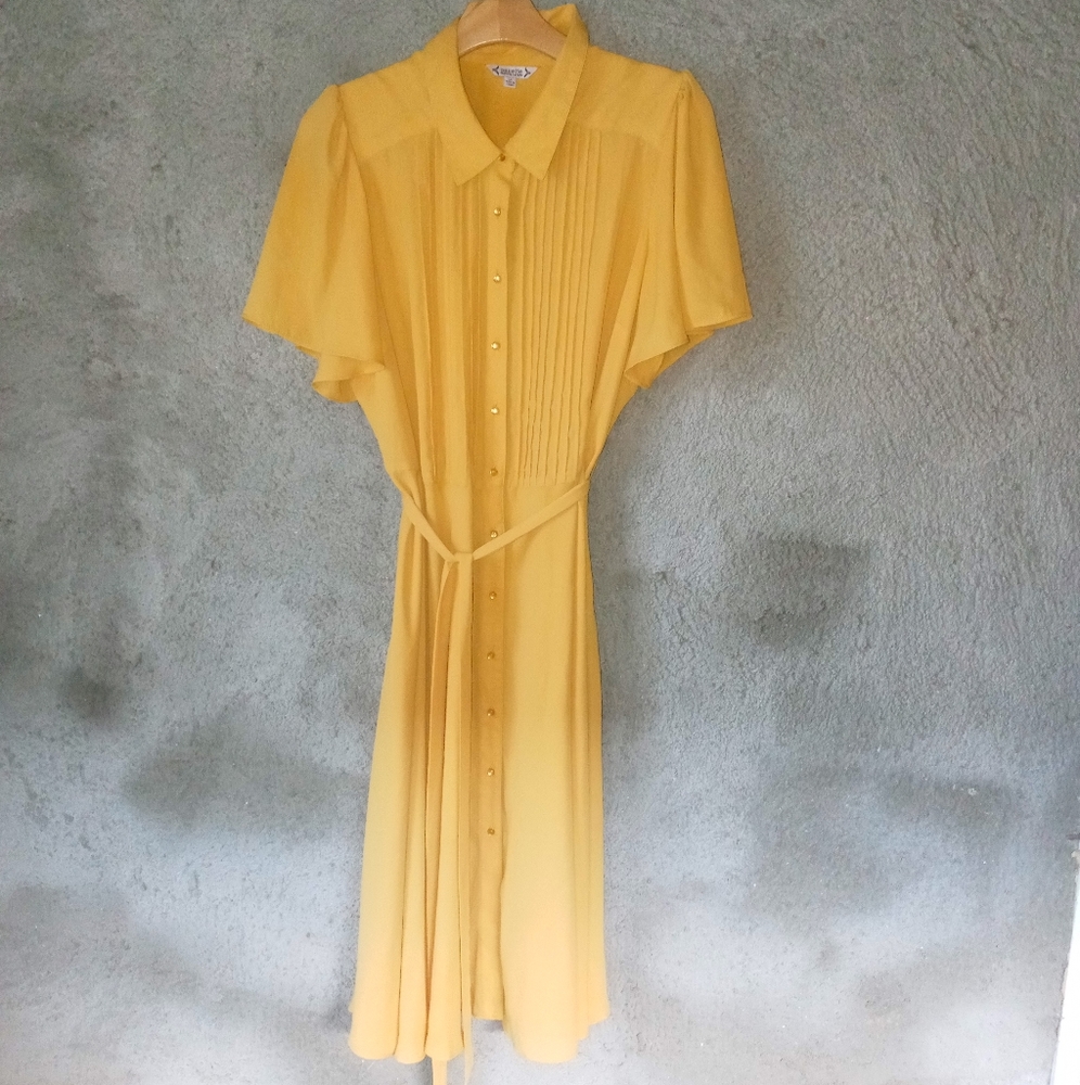Nannette Yellow Midi Shirt Dress